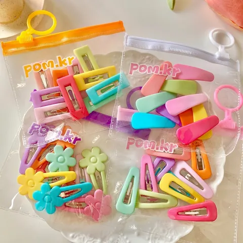 Cute Candy Color Kids Hair Clips Macaron Plastic Resin Bangs Clips Assorted Geometric Flower Shapes Hair Accessories For Girls