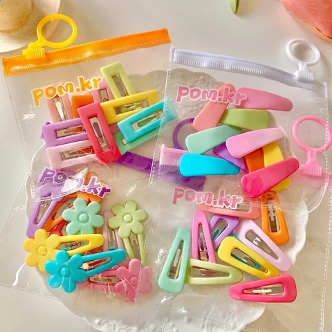 Cute Candy Color Kids Hair Clips Macaron Plastic Resin Bangs Clips Assorted Geometric Flower Shapes Hair Accessories For Girls