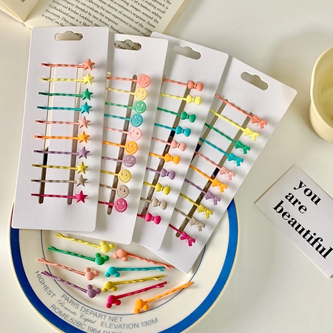 Pinces à Cheveux Couleur Bonbon Alliage Nœud Cœur Étoile Formes Barrettes pour Femmes Filles Enfants Accessoires Cheveux Macaron