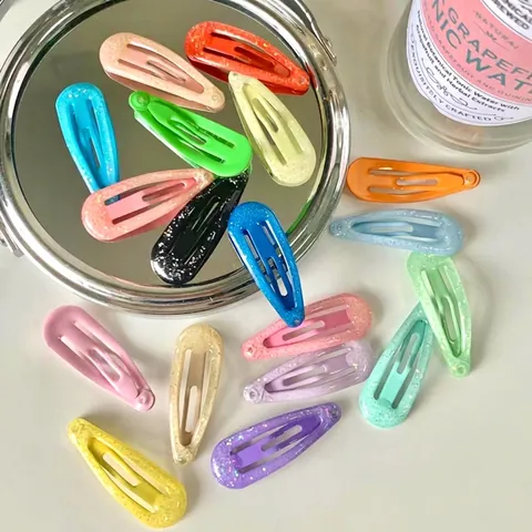 Colorful Glitter Kids Snap Hair Clips Metallic Lacquer Water Drop BB Clips For Girls Toddler Hair Styling Fashion Accessories