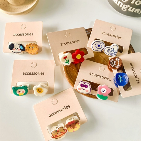 Kids Cute Cartoon Mini Hair Claw Clips Sweet Resin Animal Fruit Flower Hairpins For Girls Toddler Hair Accessories Collection