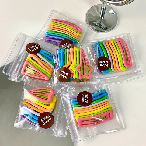 Metal Macaron Candy Color Snap Hair Clips Matte Baking Paint Geometric Heart Star Hairpins For Women Girls Sweet Styling Hair Accessories
