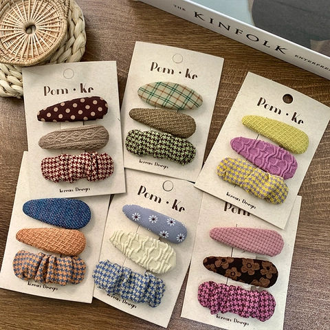 Pinzas para el Pelo a Cuadros de Tela de Estilo Coreano Lunares Pata de Gallo Retro Envuelto en Tela BB Clips Accesorios Pelo Mujer