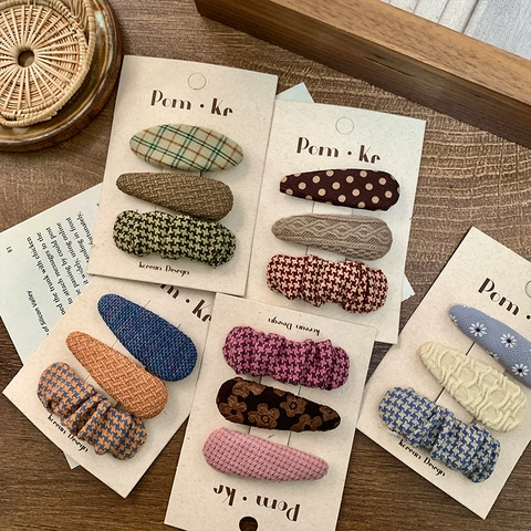 Pinzas para el Pelo a Cuadros de Tela de Estilo Coreano Lunares Pata de Gallo Retro Envuelto en Tela BB Clips Accesorios Pelo Mujer