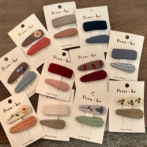 Fermagli per Capelli in Tessuto con Ricamo Floreale per Ragazze Stile Coreano Vintage a Maglia a Quadri Accessori per Capelli Bambini