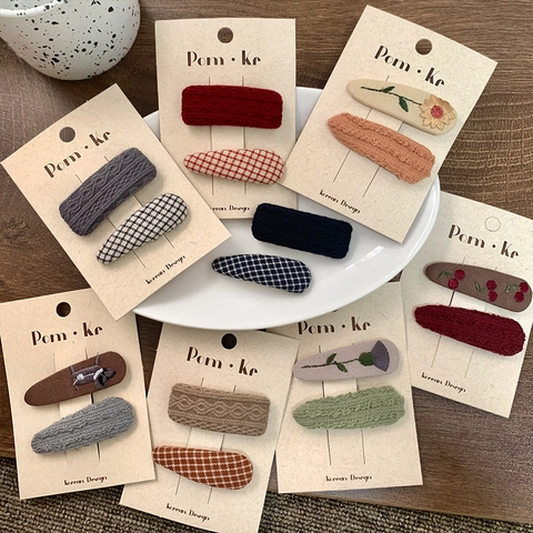 Fermagli per Capelli in Tessuto con Ricamo Floreale per Ragazze Stile Coreano Vintage a Maglia a Quadri Accessori per Capelli Bambini
