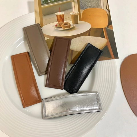 Minimalist Rectangular PU Leather Wrapped Hair Clip For Women Retro Stitching Bangs Side Clip Elegant Solid Color Hair Accessories