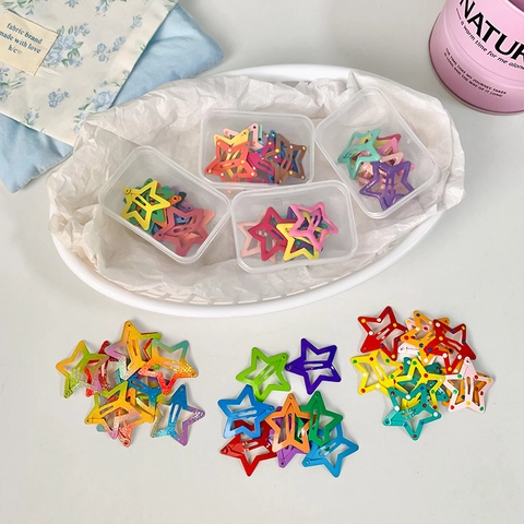 Cute Star Hair Clips Multicolor Alloy Pentagram BB Clips Sweet Dopamine Hair Accessories For Kids Girls With Storage Box