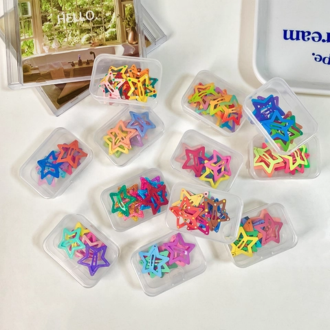 Cute Star Hair Clips Multicolor Alloy Pentagram BB Clips Sweet Dopamine Hair Accessories For Kids Girls With Storage Box