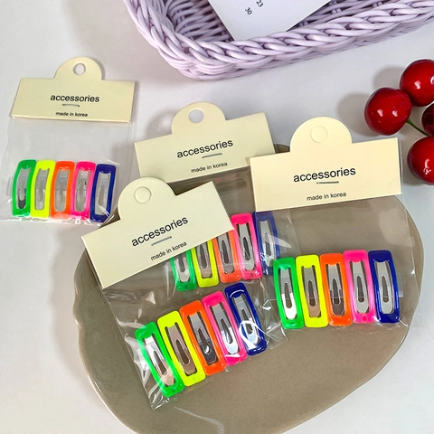 Colorful Candy Color Metal Baking Paint Hair Clips Simple Rectangular BB Clips For Kids Girls Daily Hair Accessories
