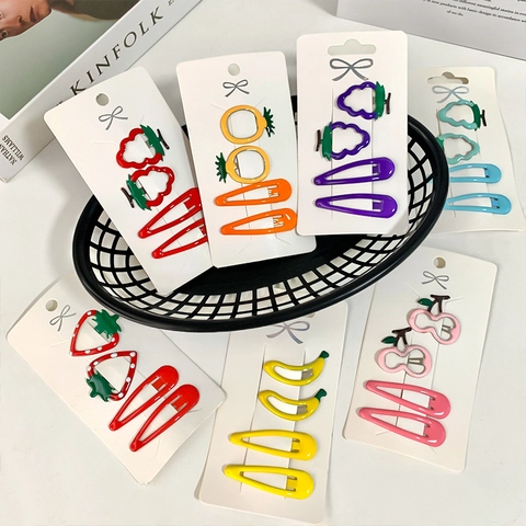 Cute Fruit Hair Clips Set For Girls Colorful Strawberry Cherry Banana Pineapple Metal Alloy BB Hairpins Kids Hair Accessories