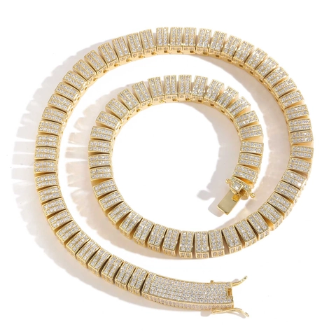 Hip Hop Iced Out Zirconia Bamboo Chain Necklace Gold Silver Plated Copper Personalized Streetwear Jewelry For Men Women