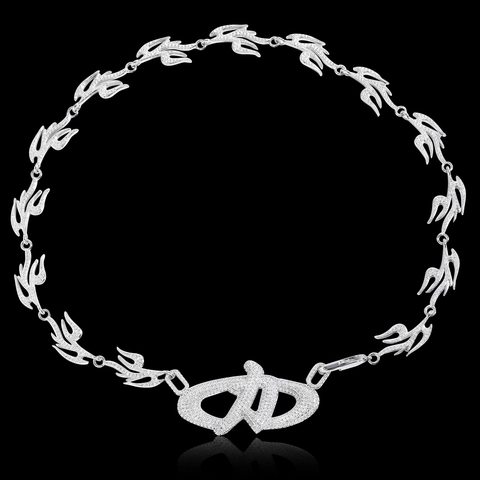Collana Hip Hop Iced Out in Rame con Zirconia Cubica Catena a Maglia di Fiamma Micro-Pave Gioielli Streetwear da Uomo Donna