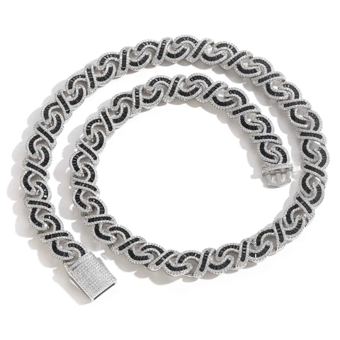 Hip Hop 12mm Infinity Link Cuban Necklace Iced Out Baguette Black Cubic Zirconia Copper Rhodium Plated Chain Rap Jewelry