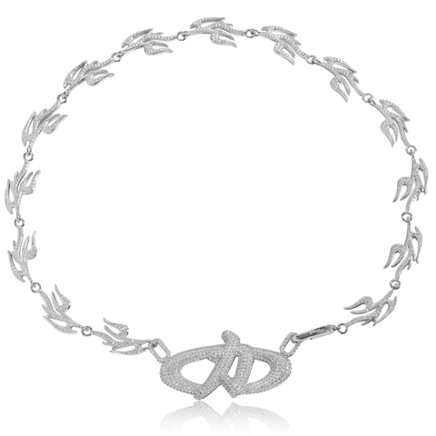 Collana Hip Hop Iced Out in Rame con Zirconia Cubica Catena a Maglia di Fiamma Micro-Pave Gioielli Streetwear da Uomo Donna