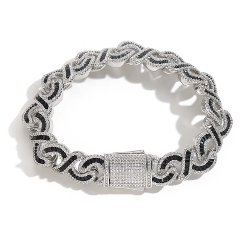 Bracciale Hip Hop Infinity Cuban Link in Rame Con Zirconia Intarsiata Gioielli S-Link Iced Out Argento Nero per Uomo Donna