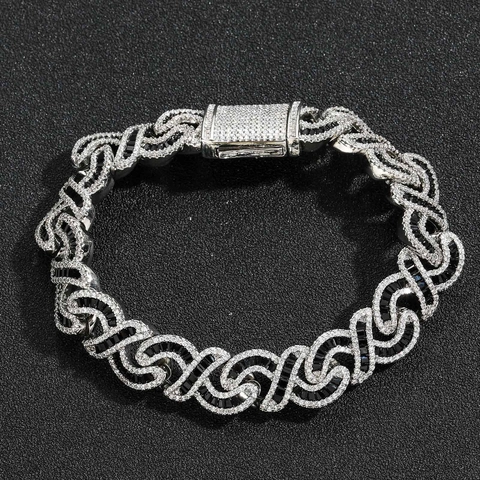 Bracciale Hip Hop Infinity Cuban Link in Rame Con Zirconia Intarsiata Gioielli S-Link Iced Out Argento Nero per Uomo Donna