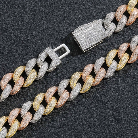 Iced Out Cuban Link Bracelet Tri Color Gold Silver Rose Gold Plated Copper Zirconia Bubble Chain Hip Hop Men Women Gift