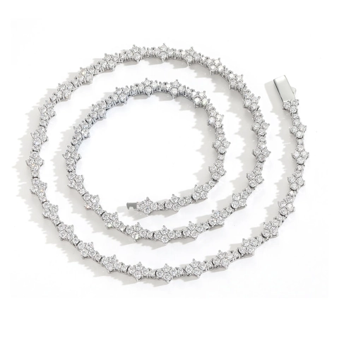 Hip Hop Pflaumenblüte Tennis Kette Kupfer Zirkonia Halskette Für Herren Damen Iced Out Federverschluss Trendy Schmuck