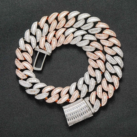 Catena Hip Hop Miami Cuban Link Iced Out Baguette Zirconia Collana in Rame Bracciale Uomo Donna Gioielli Pesanti Oro Rosa Regalo