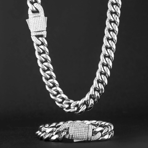 Hip Hop Stainless Steel Cuban Link Chain Necklace For Men Women Gold Silver Plated Zirconia Micro Pave Clasp Jewelry Gift