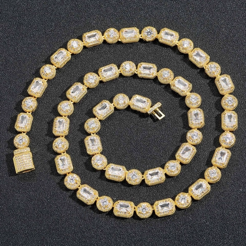 Collana Hip Hop con Zirconia Quadrata e Tonda Iced Out Rame Placcato Oro Argento Gioielli Geometrici per Uomo Donna Festa
