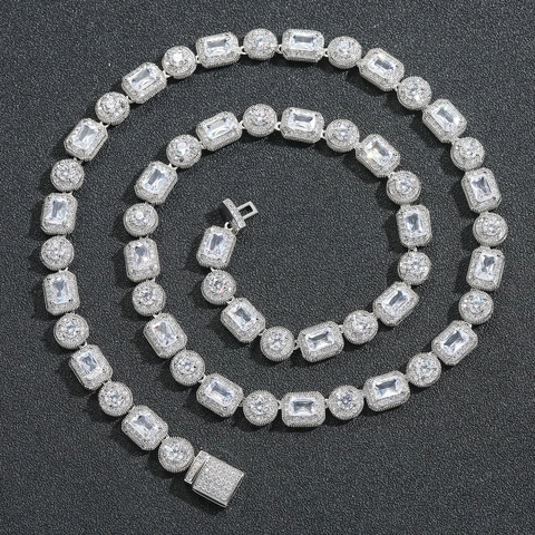 Collana Hip Hop con Zirconia Quadrata e Tonda Iced Out Rame Placcato Oro Argento Gioielli Geometrici per Uomo Donna Festa