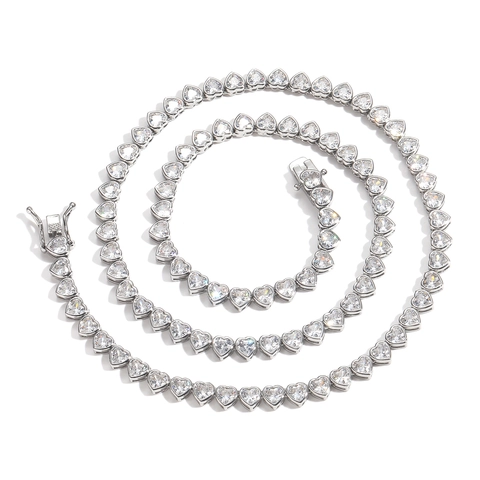 Collana a Catena Tennis Hip Hop con Zirconia a Forma di Cuore per Uomo Donna Catena Girocollo con Ciondolo a Cuore Intarsiato in Rame Gioielli Regalo