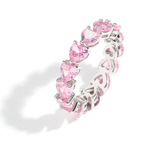 Hip Hop Heart Pink Zirconia Eternity Ring For Men Women Copper Gold Silver Plated Heart Shaped Zirconia Finger Ring Jewelry