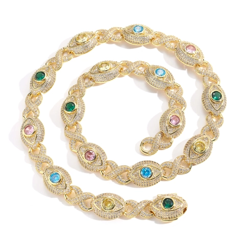 Collana Hip Hop Zirconia Colorata Maglia Infinito Catena Cubana per Uomo Donna Malocchio Rame Placcato Oro Gioielli di Lusso
