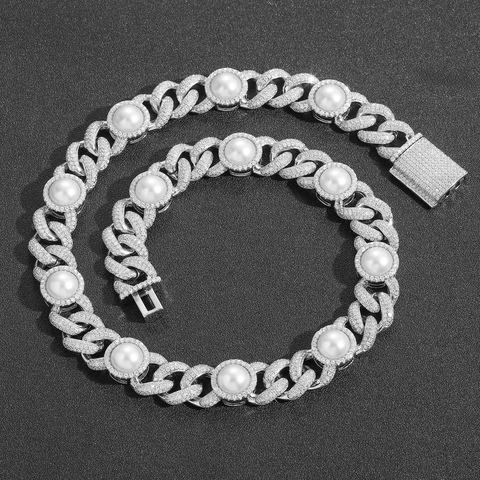 Collana A Catena Cubana Hip Hop Con Zirconi E Künstliche Perle Catena Grossa In Rame