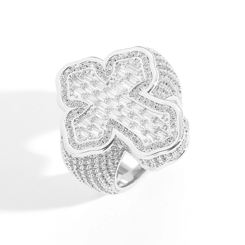 Anello Croce Hip Hop per Uomo Rame Intarsiato Zirconia Iced Out Grande Fascia Anello Oro Argento Oro Rosa Gioielli Regalo
