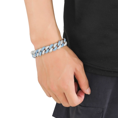 Hip Hop Wide Blue White Zirconia Bubble Cuban Link Bracelet For Men Copper Gold Plated Personalized Iced Out Jewelry