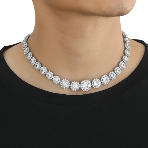 Hiphop Gradient Flower Tennis Necklace For Men Women Iced Out Copper Zirconia Bling Rap Jewelry Trendy Chain Accessory