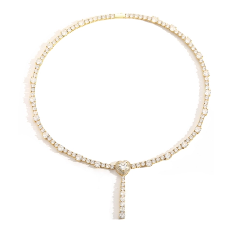 Hip Hop Zirconia Hart Hanger Halsketting Koper Goud Zilver Plated Tennisketting Kwastje Bedeltje Voor Heren Dames Sieraden