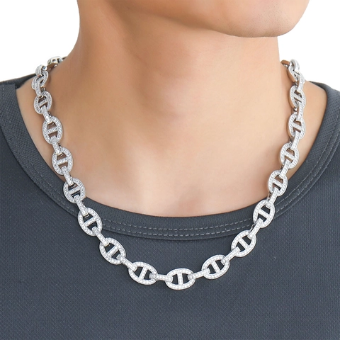 Collana a Catena Hip Hop Iced Out Mariner Link Naso di Maiale Placcato Oro Argento Rame Zirconia Cubica Gioielli Streetwear