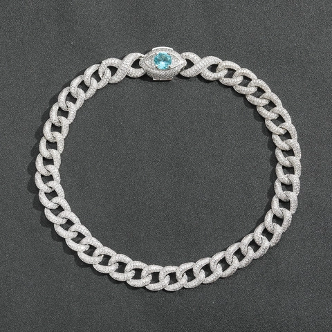 Collana Hip Hop da 16mm a Maglia Cubana con Zirconi e Chiusura a Occhio in Rame per Uomo Donna Gioielli Placcati Oro Argento