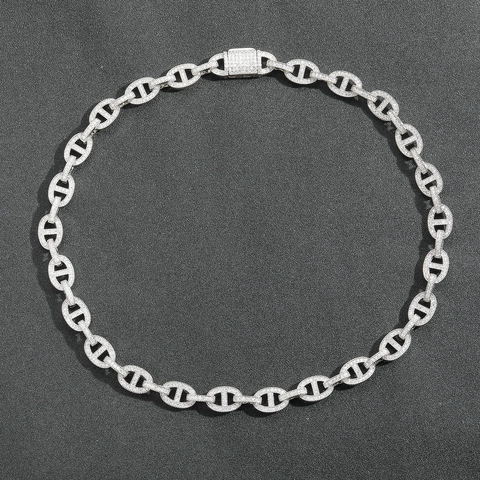 Collana a Catena Hip Hop Iced Out Mariner Link Naso di Maiale Placcato Oro Argento Rame Zirconia Cubica Gioielli Streetwear