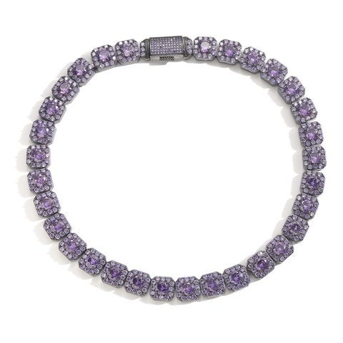 Hip Hop Iced Out Lila Zirkonia Tennis Kette Halskette Kupfer Schwarz Gold Galvanisiert Streetwear Choker Herren Schmuck