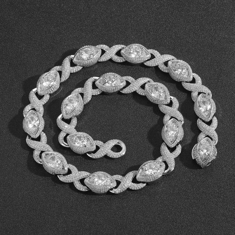 Hip Hop Iced Out Infinity Eye 8 Shape Cuban Link Chain Necklace Bracelet Copper Zirconia Jewelry Gold Silver Plated For Men