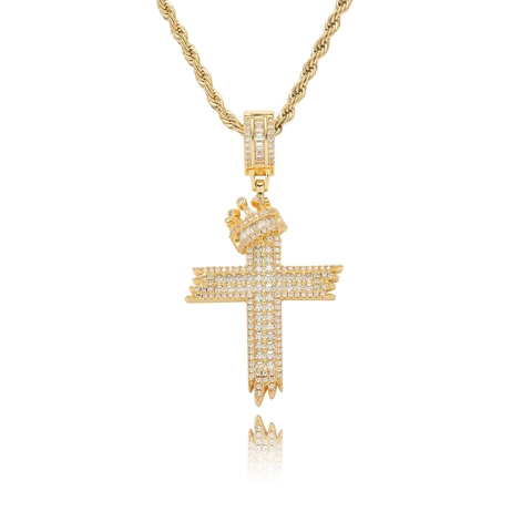 Collana Con Pendente a Croce e Corona Hip Hop Gioielli Streetwear Con Zirconia e Catena a Corda in Acciaio Inossidabile Per Uomo e Donna