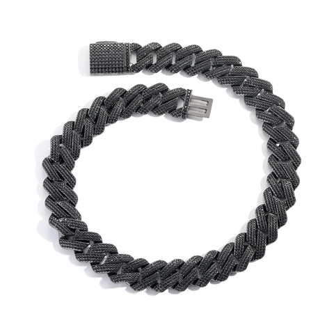 Hip Hop Collar de Cadena de Eslabones Cubanos de Rombo de Circonia Negra de Cobre Chapado en Oro Joyería de Moda Punk