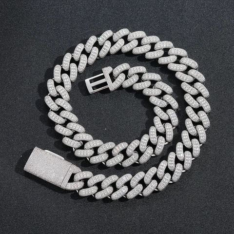 Collana a Maglia Cubana Hip Hop Iced Out Zirconia a Trapezio Rame Placcato Oro Catena Pesante per Uomo Gioielli