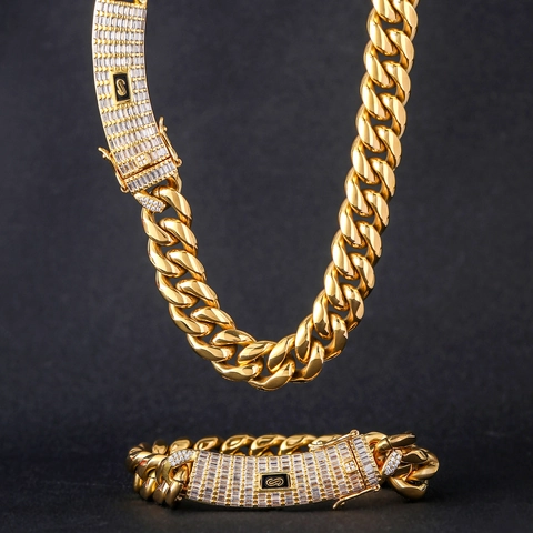 Hip Hop Αλυσίδα Cuban Link από Ανοξείδωτο Ατσάλι Κολιέ Για Άνδρες Γυναίκες Κούμπωμα με Ζιρκόνια Χρυσό Ασημί Κοσμήματα