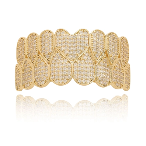 Hip Hop 8 Teeth Micro Pave Zirconia Grillz Σχήμα Καρδιάς Σετ Πάνω Κάτω Χάλοουιν Κοσμήματα Προσωπικότητας για Άνδρες Γυναίκες