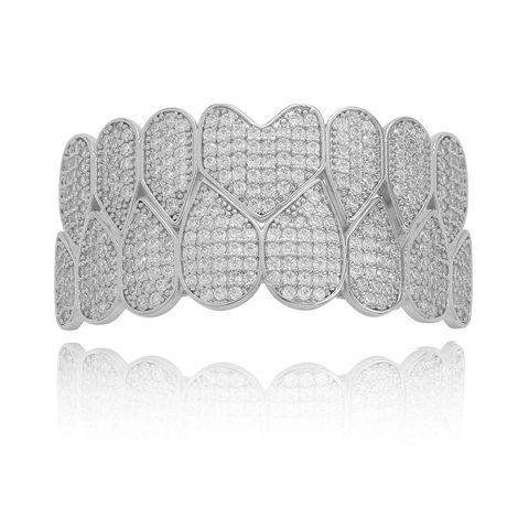 Hip Hop 8 Teeth Micro Pave Zirconia Grillz Σχήμα Καρδιάς Σετ Πάνω Κάτω Χάλοουιν Κοσμήματα Προσωπικότητας για Άνδρες Γυναίκες