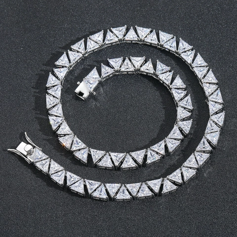 Collana Tennis in Rame con Zirconia Taglio Trillion Gioielli Stile Hip Hop Placcati in Oro Argento Unisex Accessori Moda