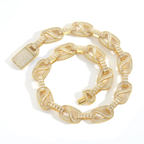 Collana a Catena Hip Hop da Uomo in Rame con Micro Intarsi in Zirconia Cubica e Maglie Infinite per Accessori Street Style