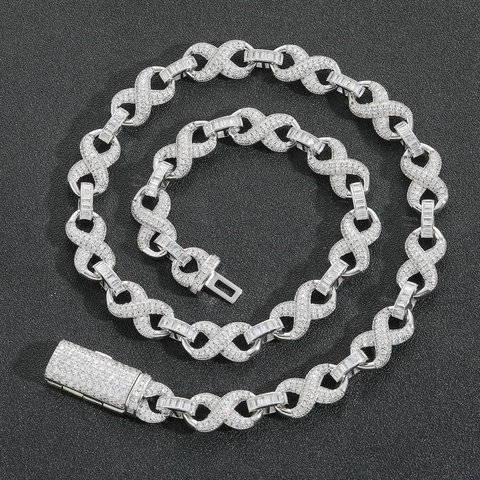 Collana a Catena Hip Hop Iced Out Infinity Link Per Uomo Donna Rame Zirconia Oro Argento Oro Rosa Gioielli Urbani