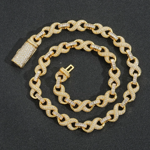 Collana a Catena Hip Hop Iced Out Infinity Link Per Uomo Donna Rame Zirconia Oro Argento Oro Rosa Gioielli Urbani